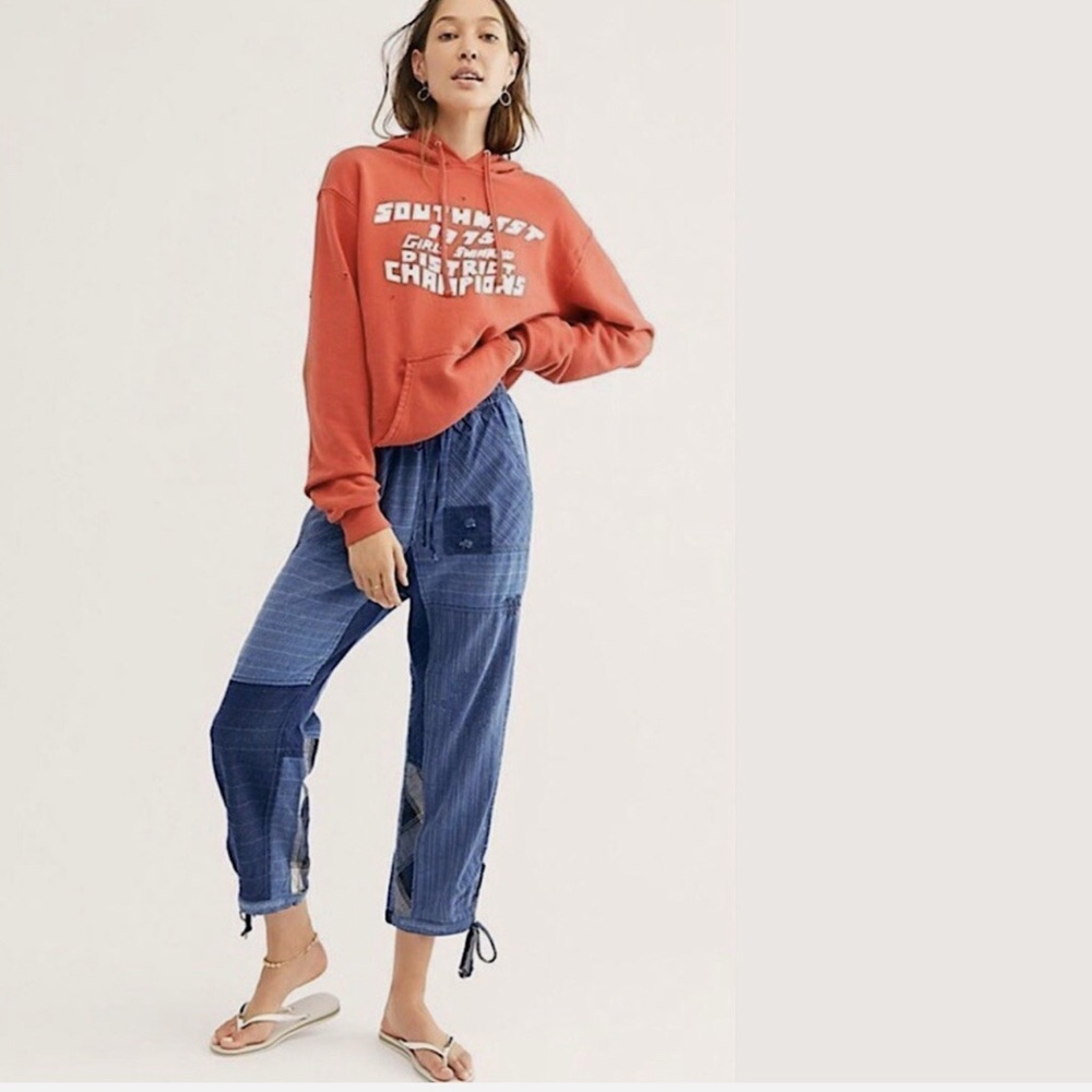 Free People NWT Honey Bee Patched Denim Harem Pants